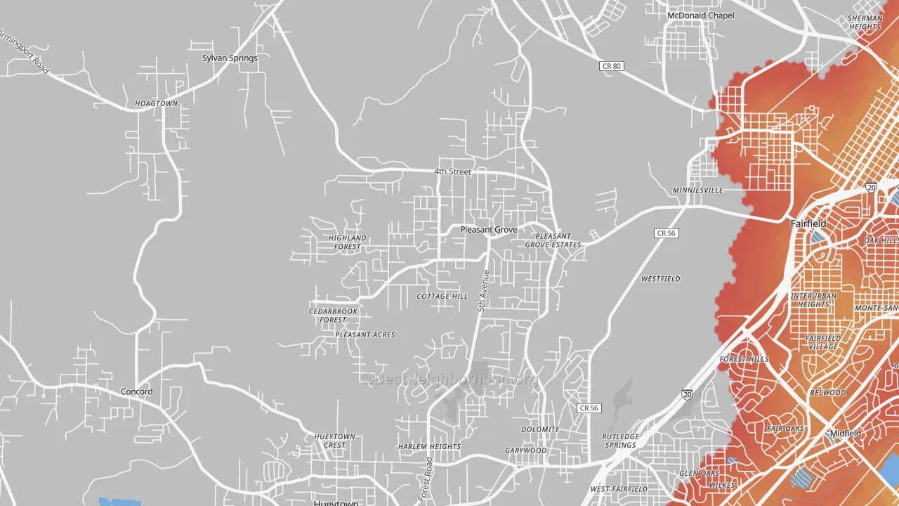 Transit Grade map of Pleasant Grove, AL