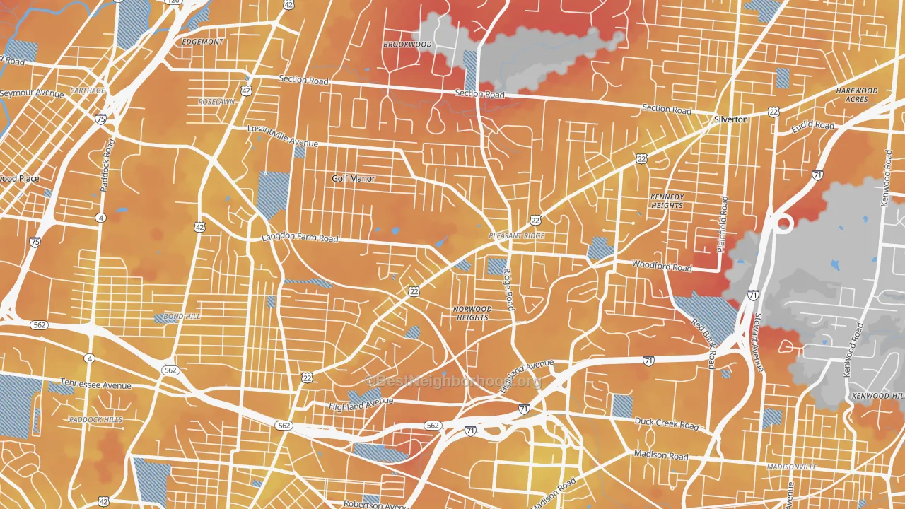 Transit Grade map of Pleasant Ridge, Cincinnati, OH