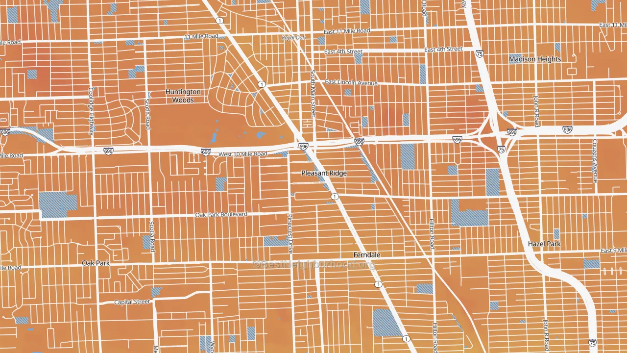 Transit Grade map of Pleasant Ridge, MI