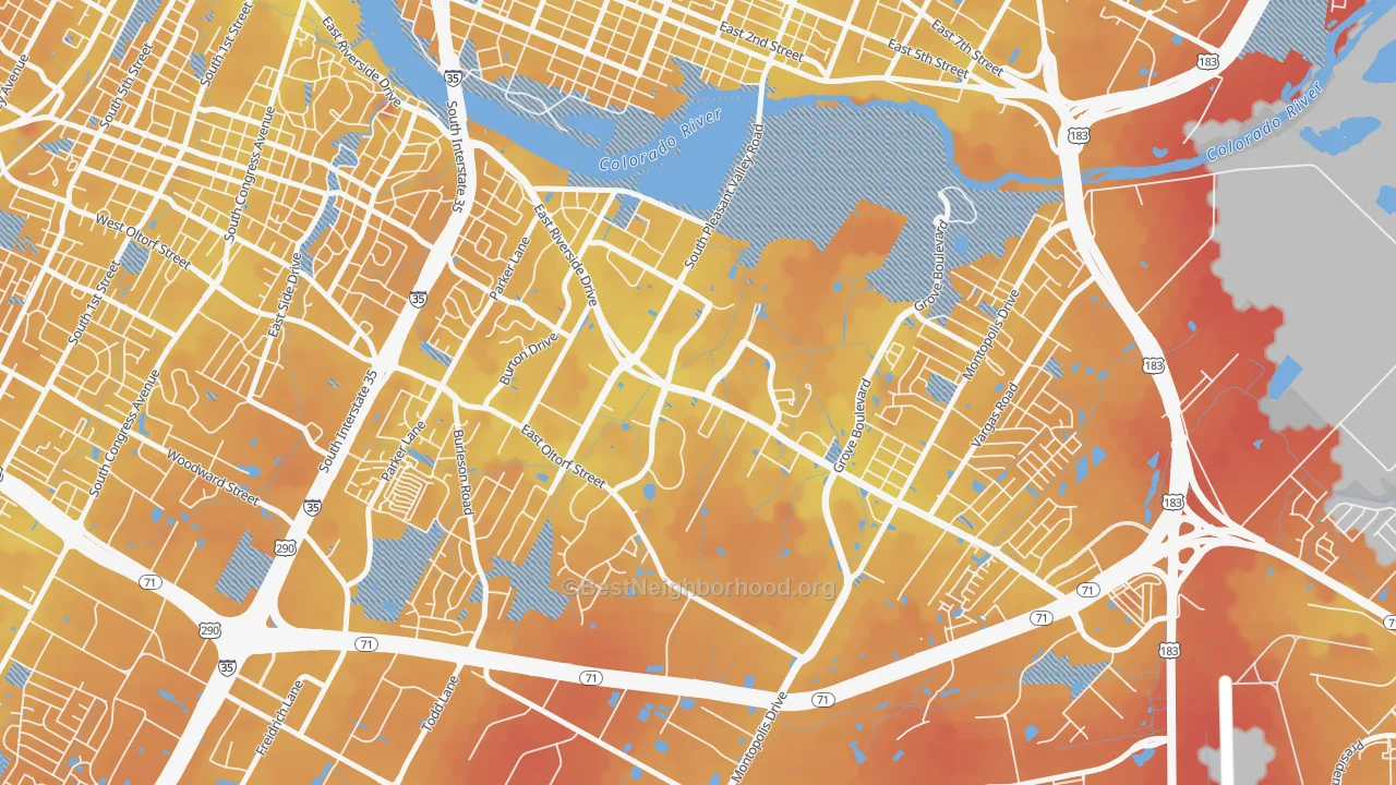 Transit Grade map of Pleasant Valley, Austin, TX