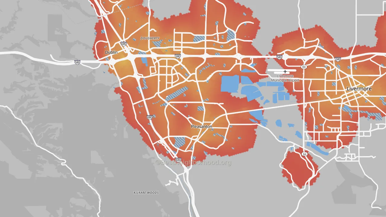 Transit Grade map of Pleasanton, CA