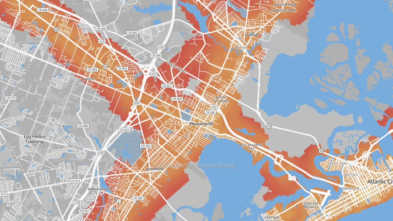 Transit Grade map of Pleasantville, NJ