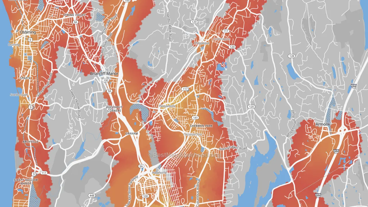 Transit Grade map of Pleasantville, NY