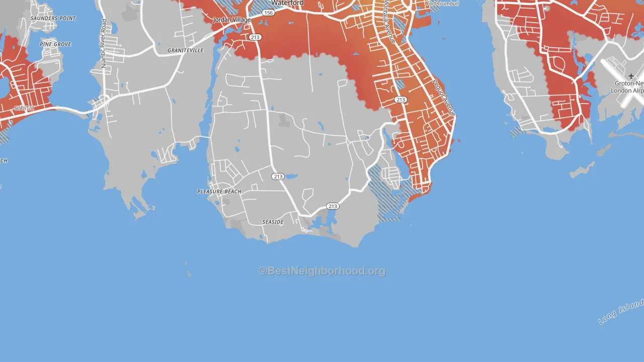 Transit Grade map of Pleasure Beach, CT