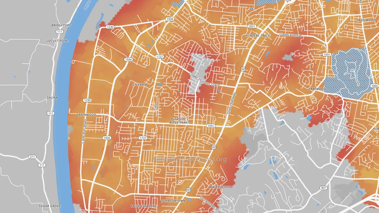 Transit Grade map of Pleasure Ridge Park, Louisville, KY