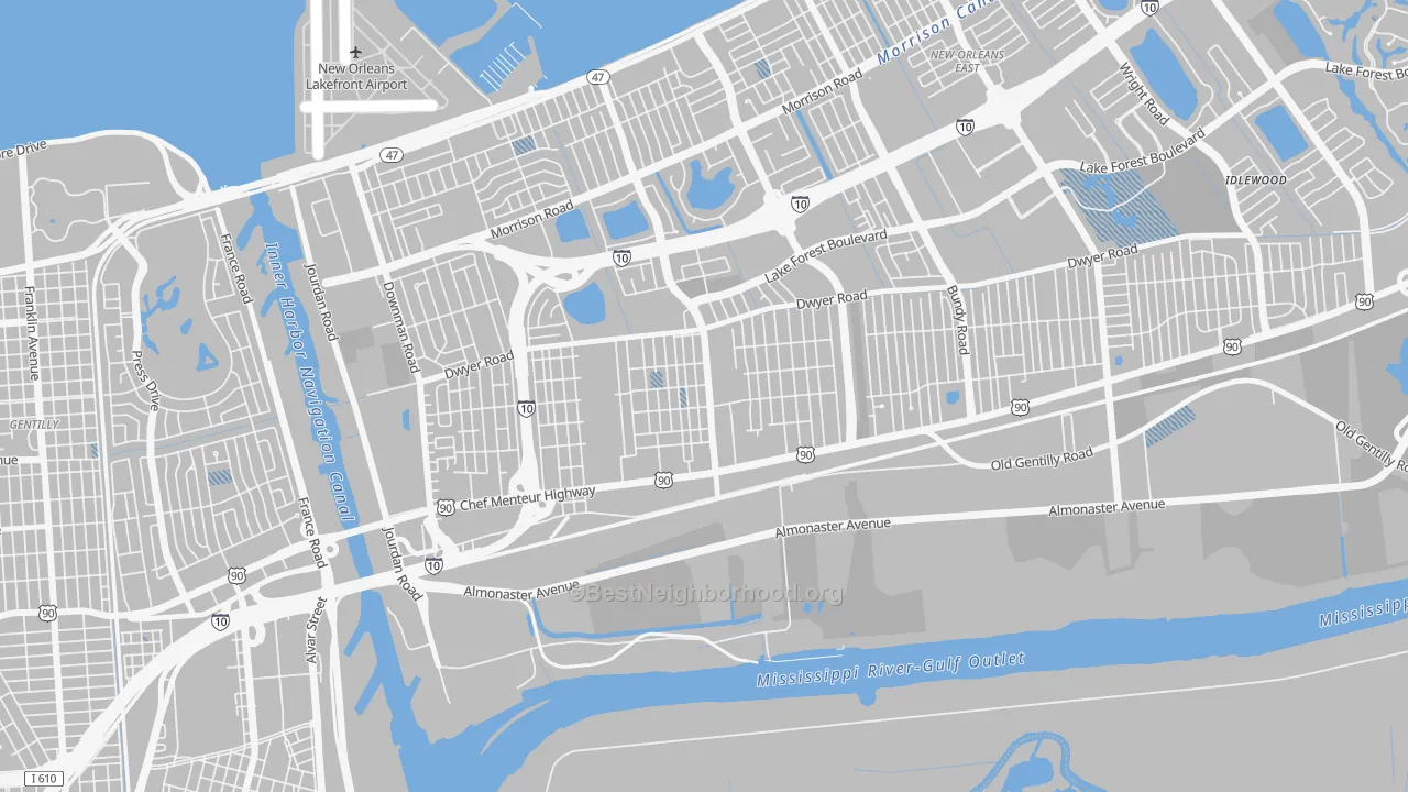 Transit Grade map of Plum Orchard, New Orleans, LA