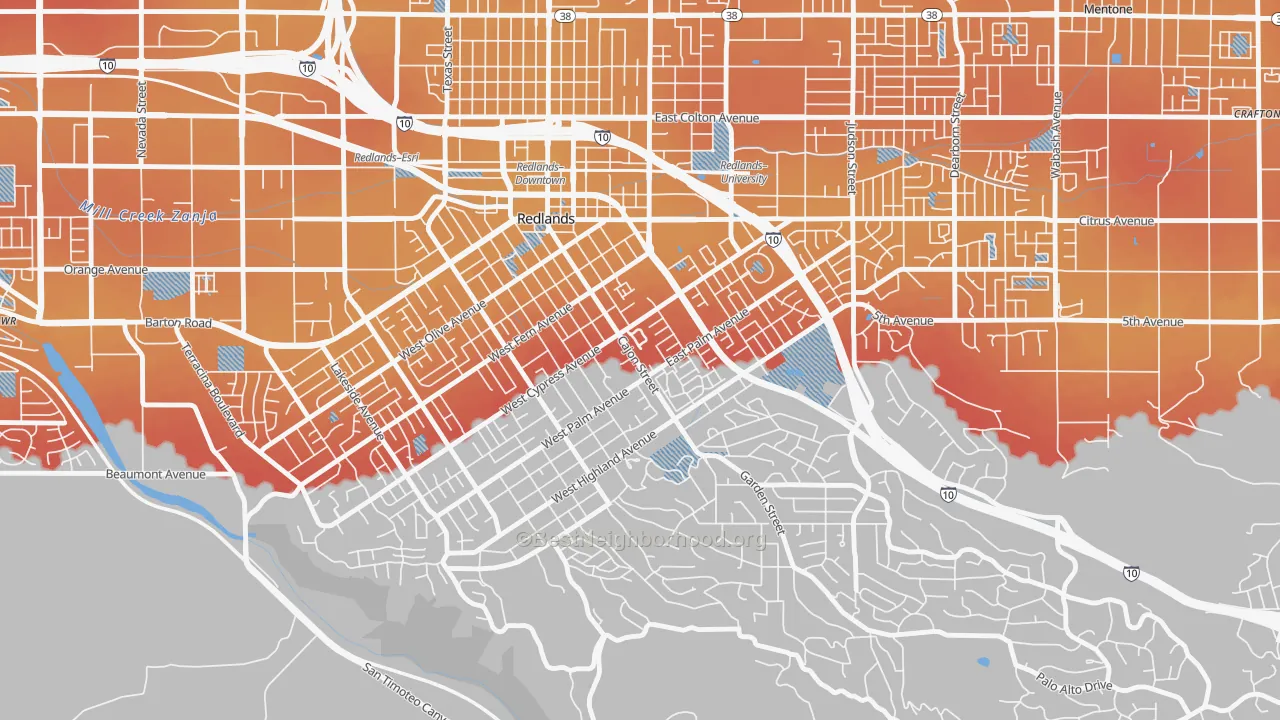 Transit Grade map of Plymouth Village, Redlands, CA