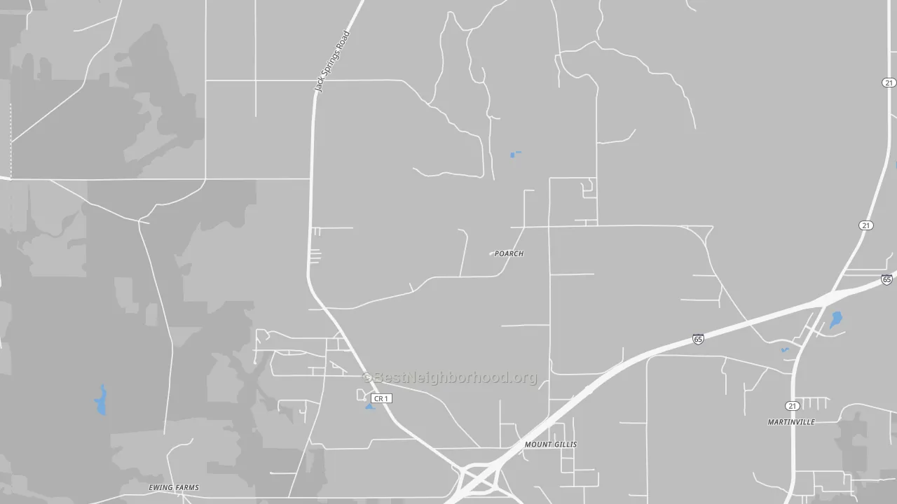 Transit Grade map of Poarch, AL