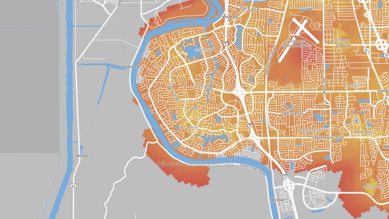 Transit Grade map of Pocket, Sacramento, CA