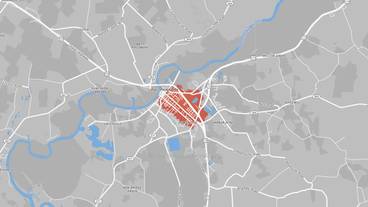 Transit Grade map of Pocomoke City, MD