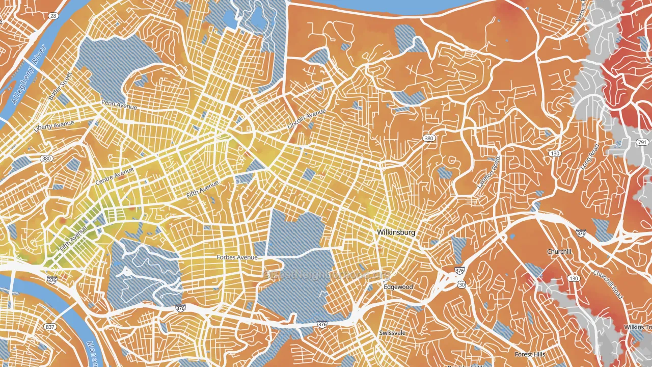 Transit Grade map of Point Breeze, Pittsburgh, PA