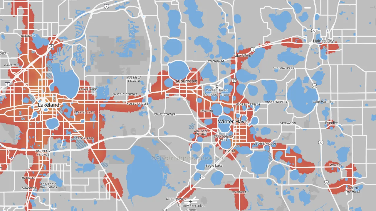 Transit Grade map of Polk County, FL