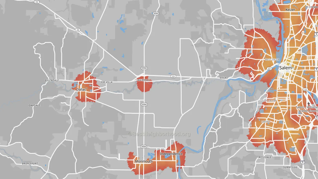 Transit Grade map of Polk County, OR