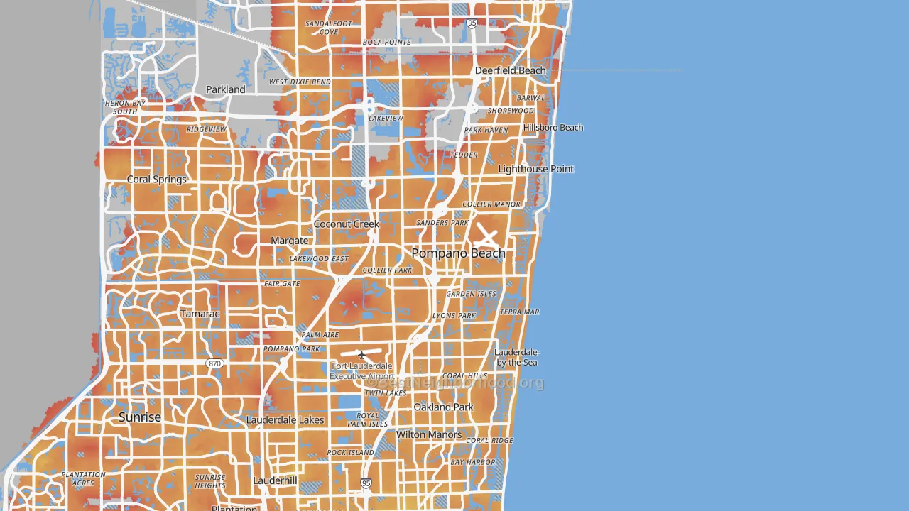 Transit Grade map of Pompano Beach, FL