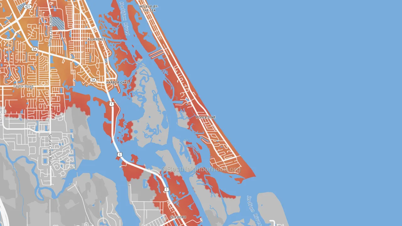 Transit Grade map of Ponce Inlet, FL