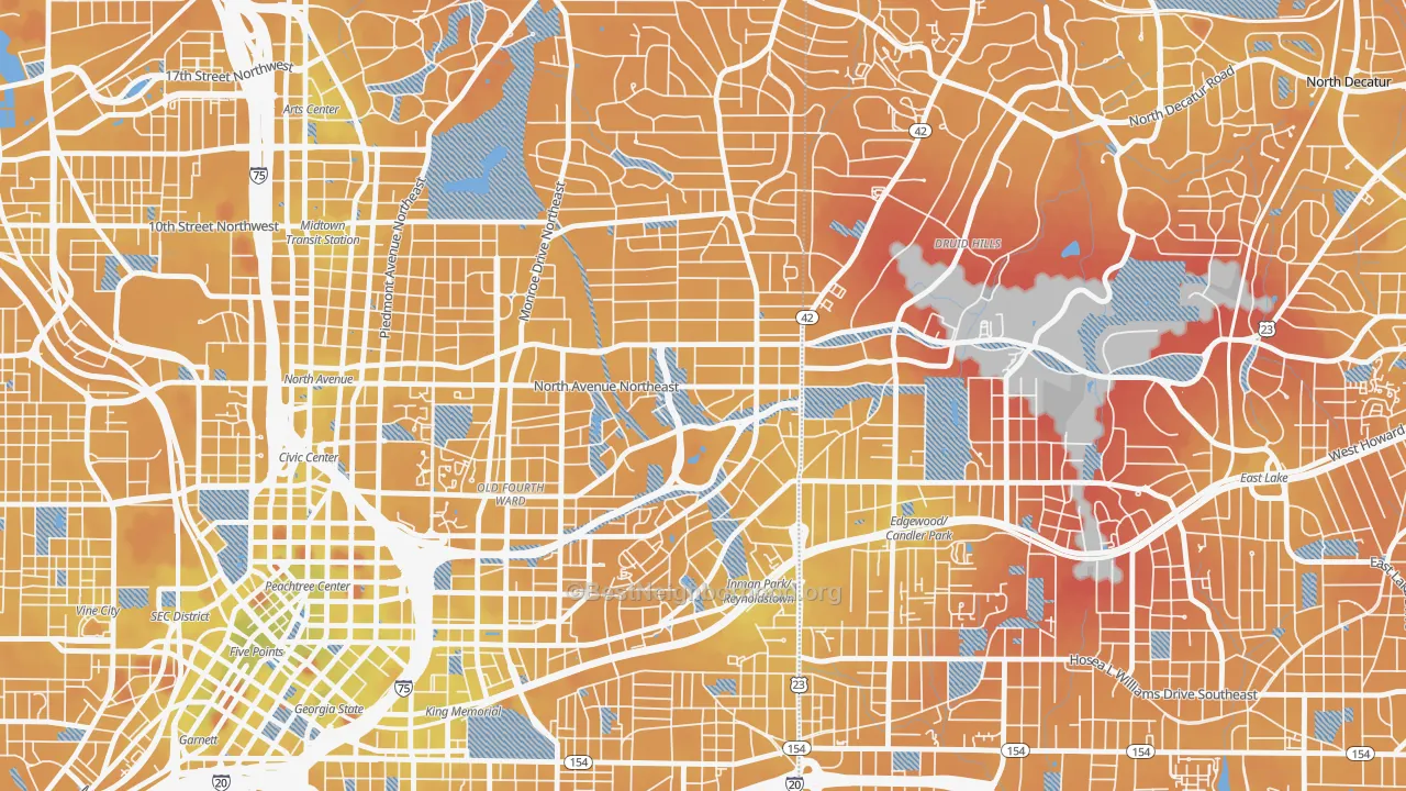 Transit Grade map of Poncey-Highland, Atlanta, GA