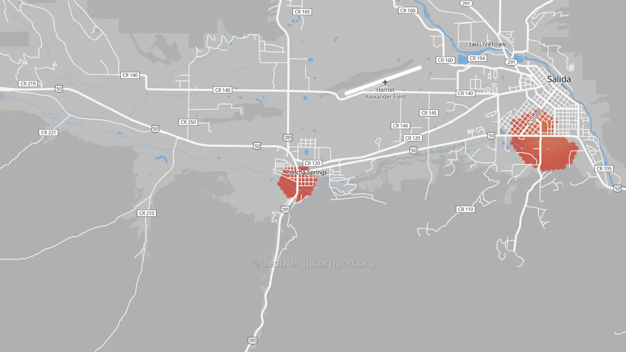 Transit Grade map of Poncha Springs, CO