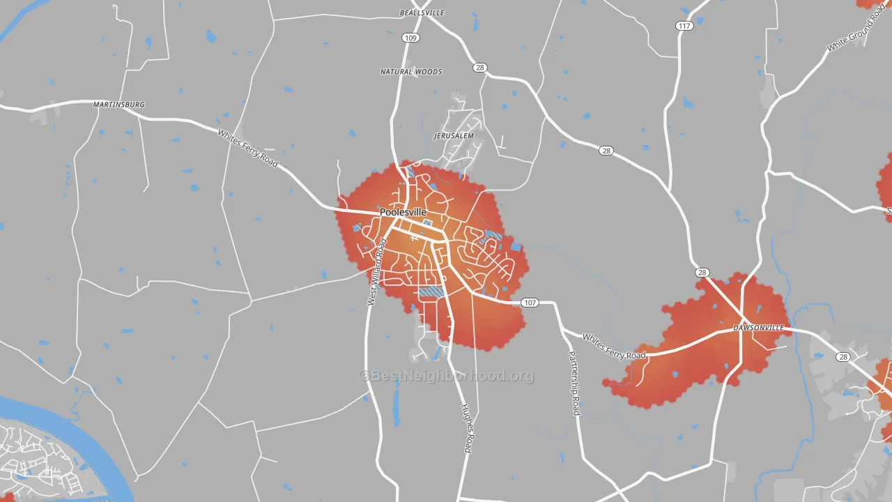 Transit Grade map of Poolesville, MD