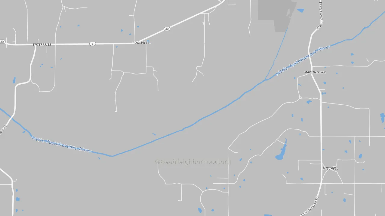 Transit Grade map of Poolville, MS