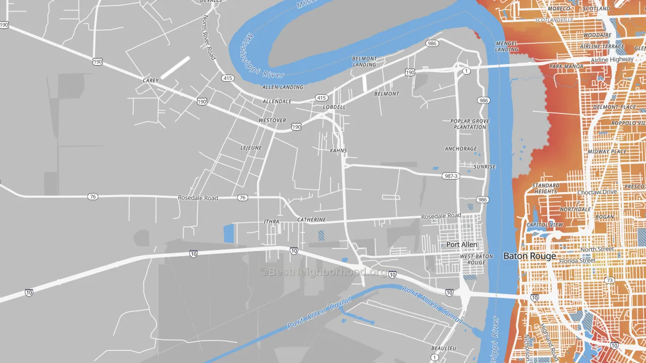 Transit Grade map of Port Allen, LA