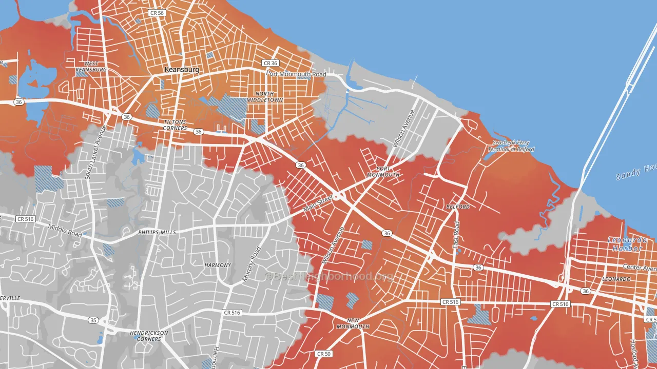 Transit Grade map of Port Monmouth, NJ