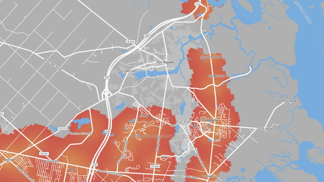 Transit Grade map of Port Republic, NJ