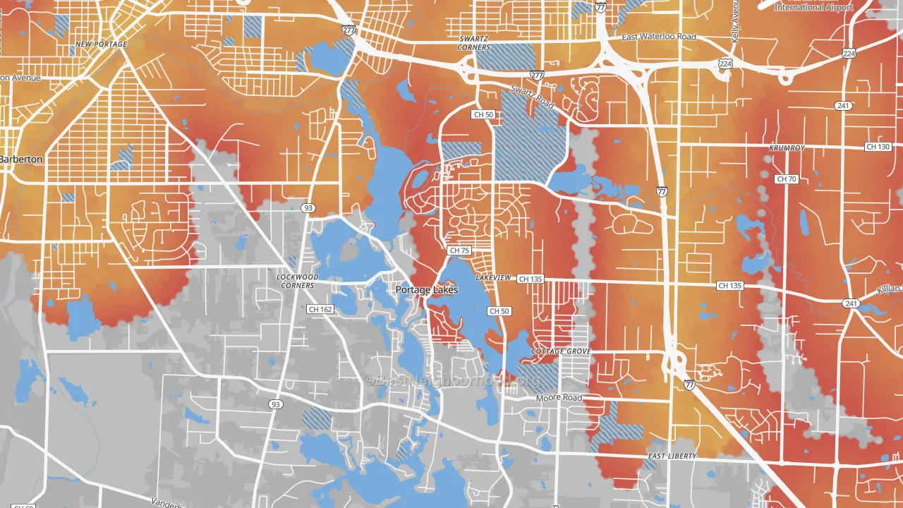 Transit Grade map of Portage Lakes, OH