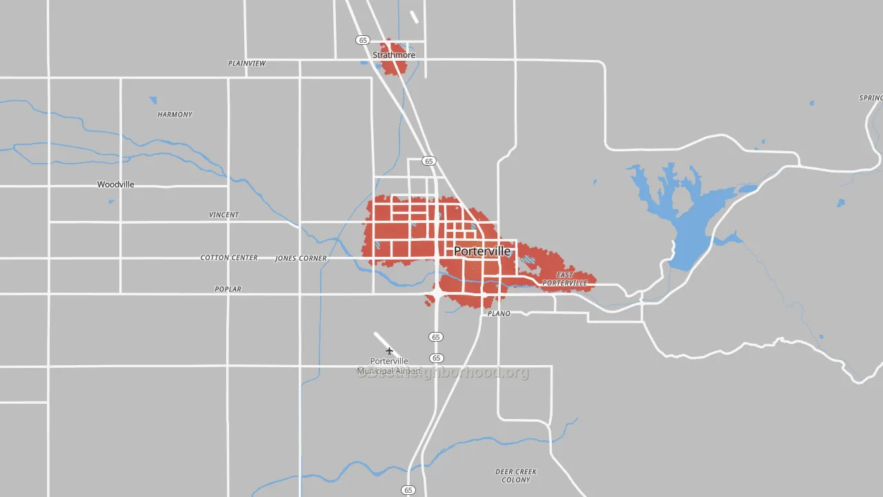 Transit Grade map of Porterville, CA