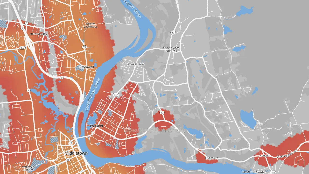 Transit Grade map of Portland, CT