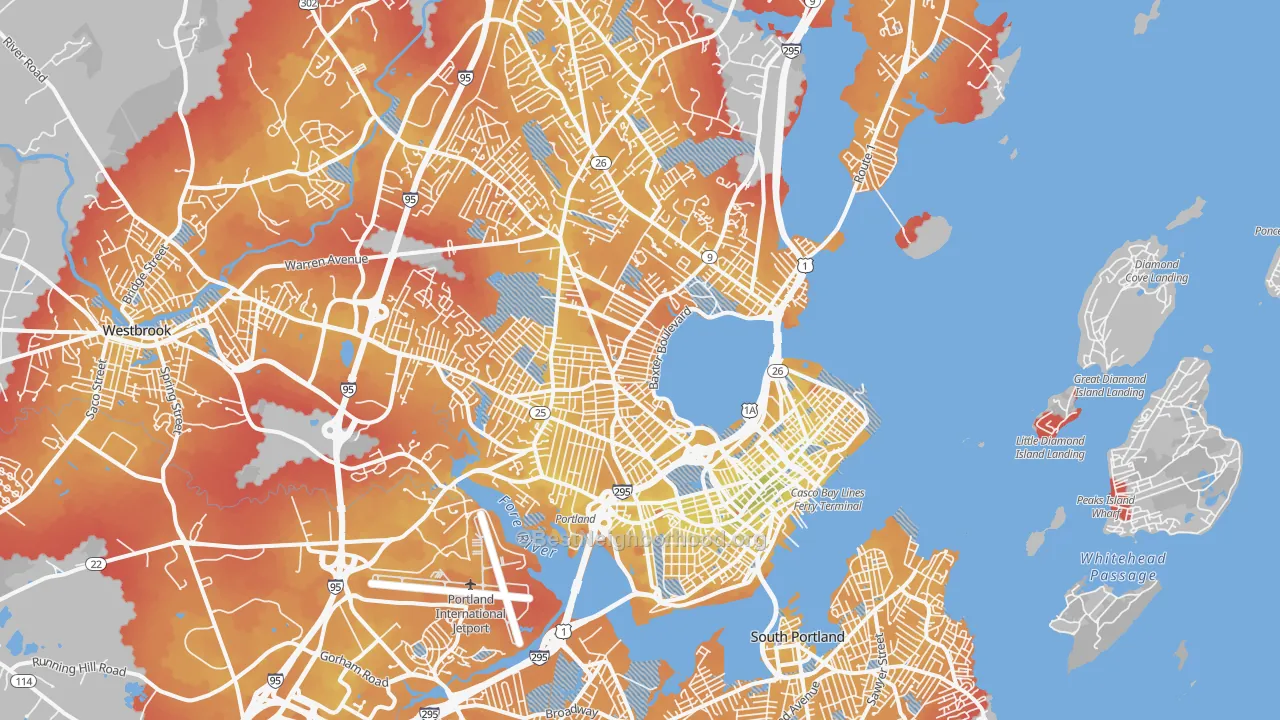 Transit Grade map of Portland, ME