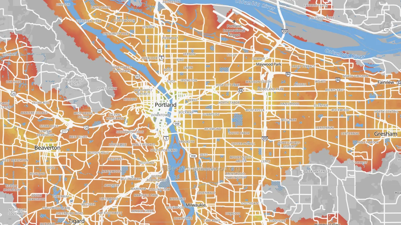 Transit Grade map of Portland, OR