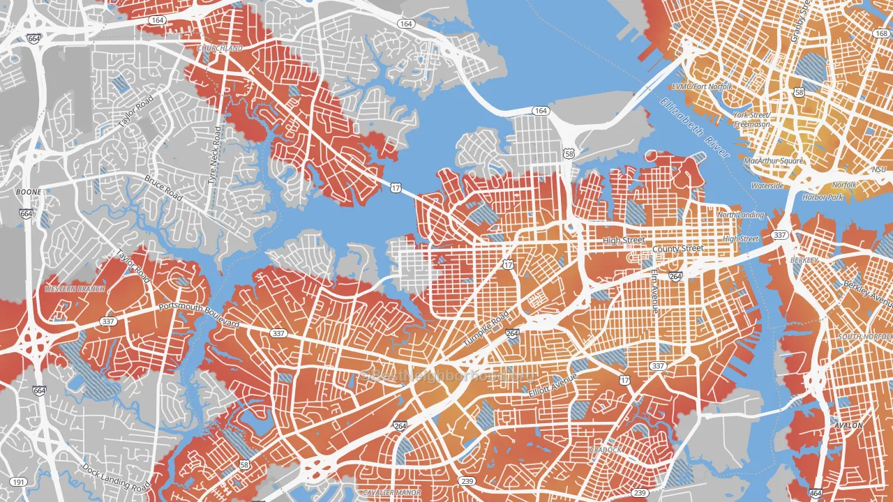 Transit Grade map of Portsmouth City, VA