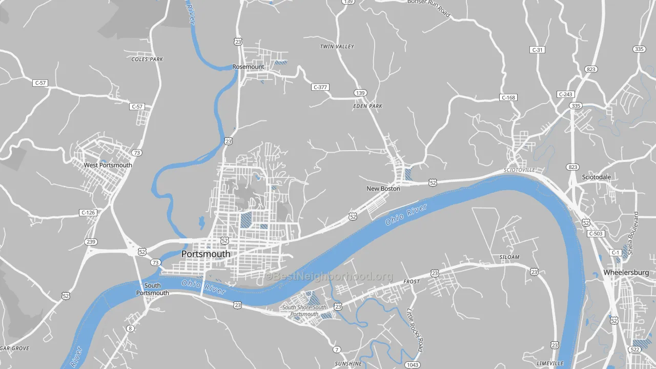 Transit Grade map of Portsmouth, OH