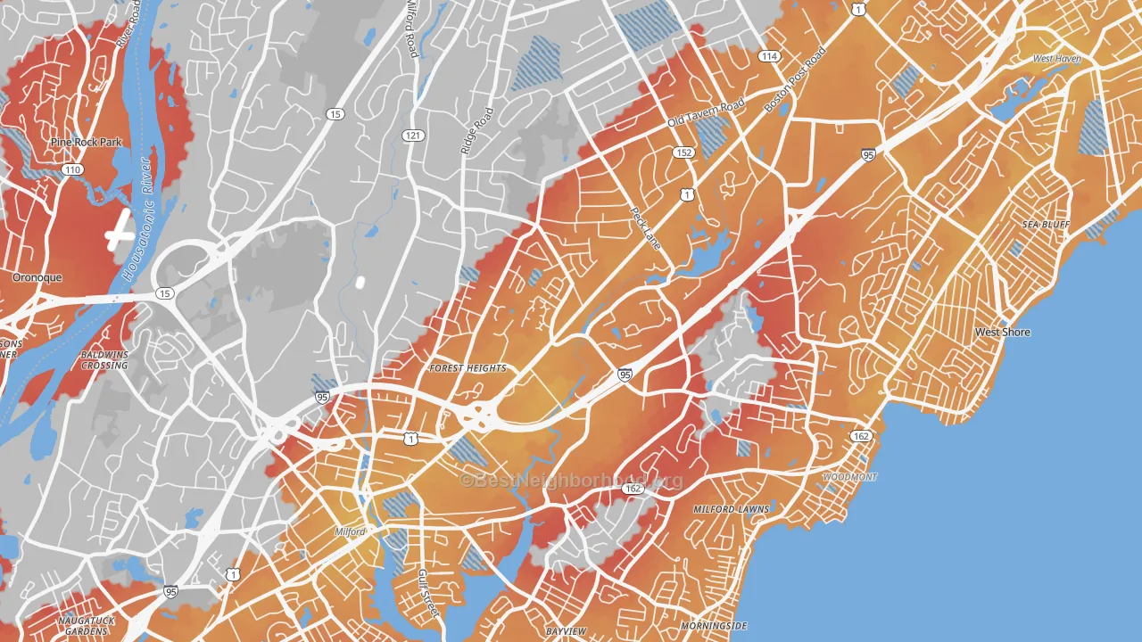Transit Grade map of Post Road North, Milford, CT