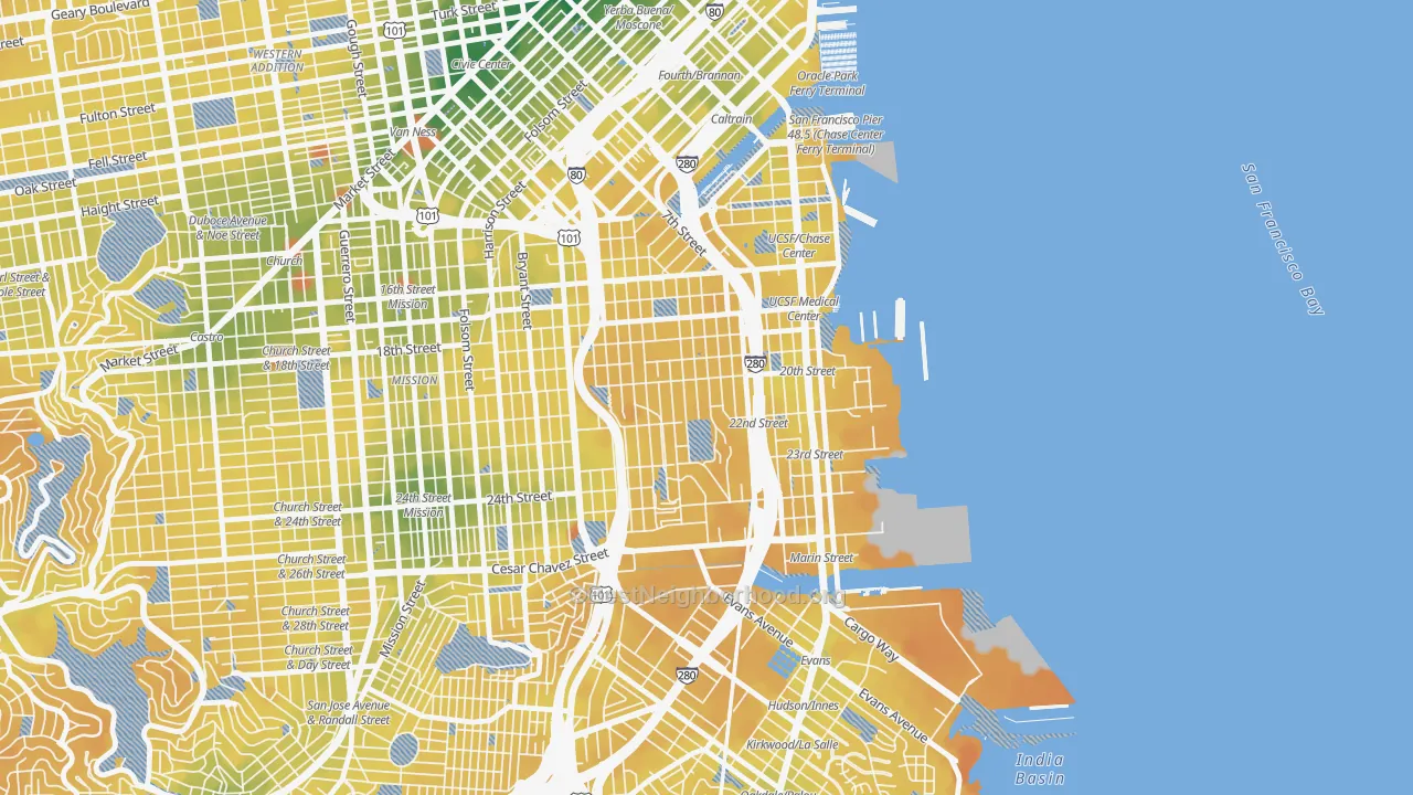 Transit Grade map of Potrero, San Francisco, CA