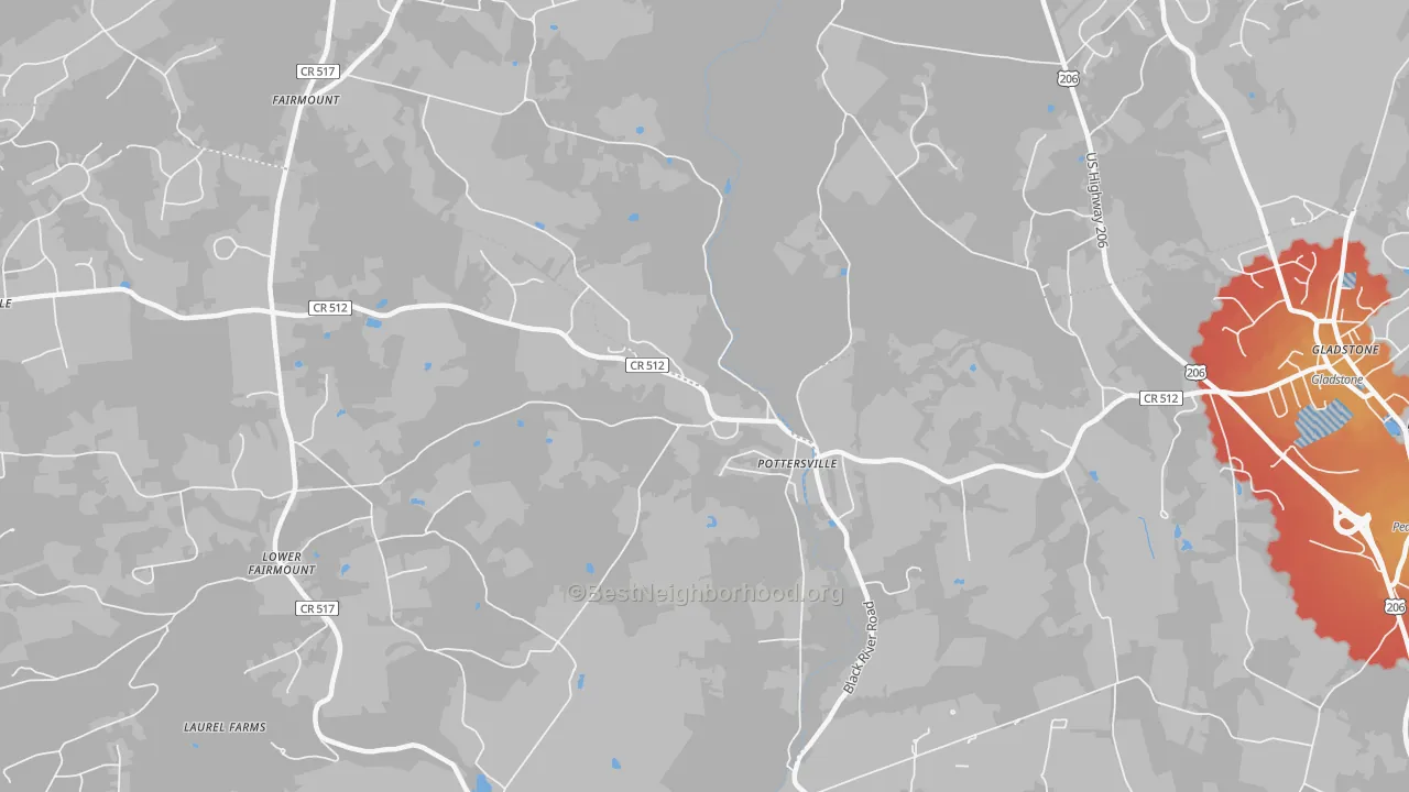 Transit Grade map of Pottersville, NJ