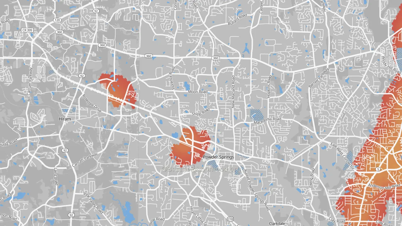 Transit Grade map of Powder Springs, GA
