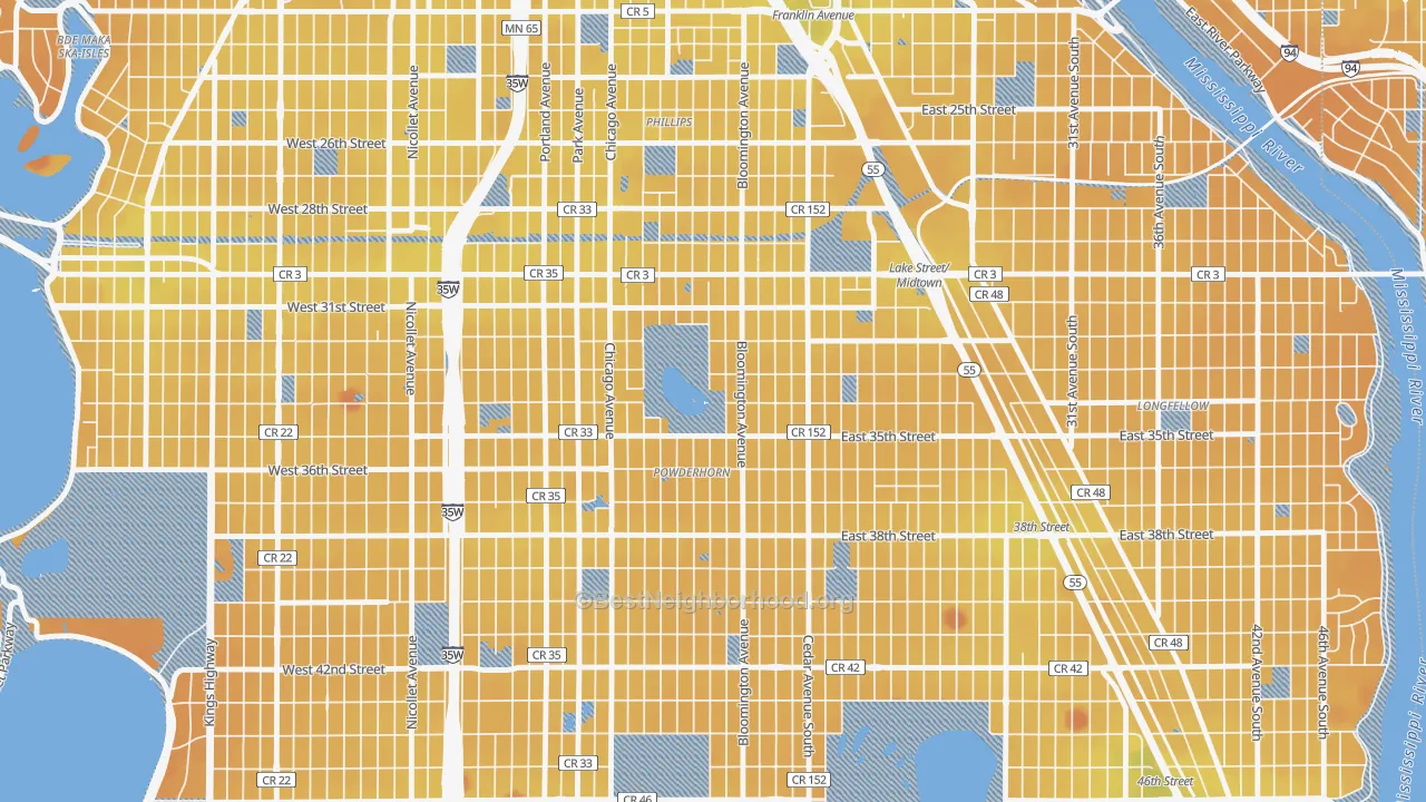 Transit Grade map of Powderhorn Park, Minneapolis, MN