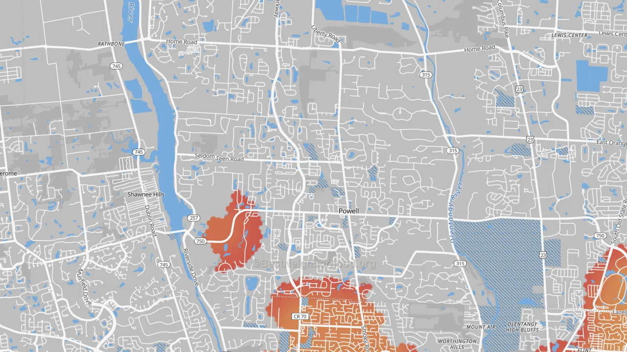 Transit Grade map of Powell, OH