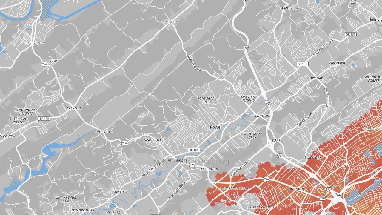 Transit Grade map of Powell, TN