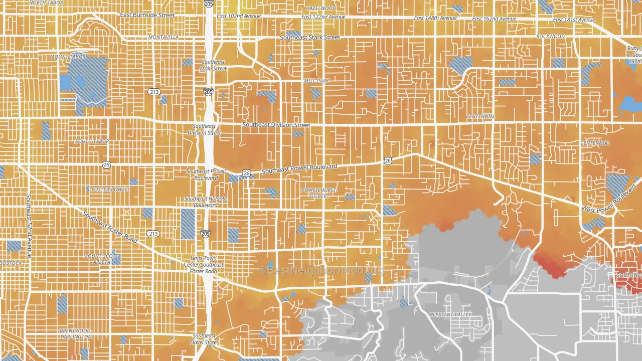 Transit Grade map of Powellhurst-Gilbert, Portland, OR