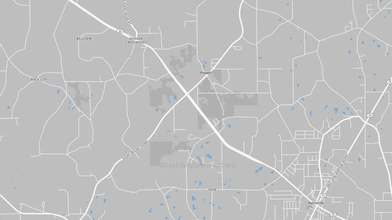 Transit Grade map of Powells Crossroads, AL