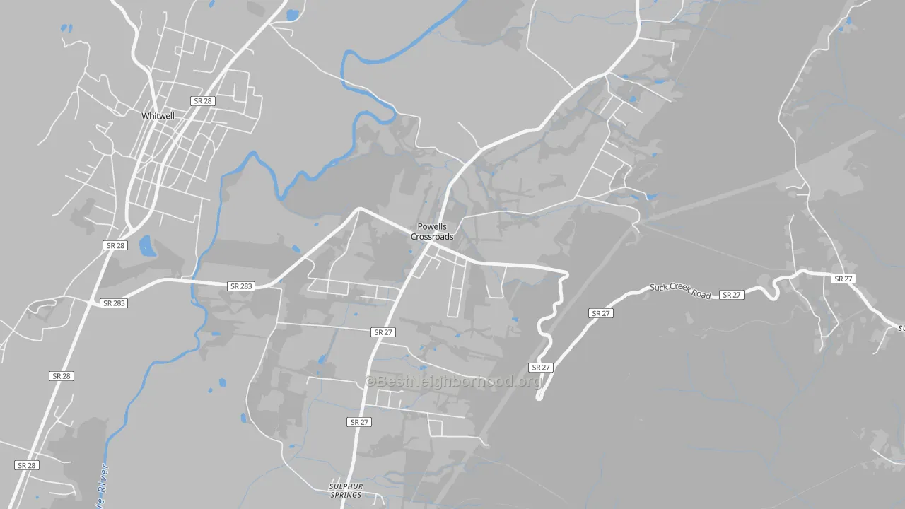 Transit Grade map of Powells Crossroads, TN