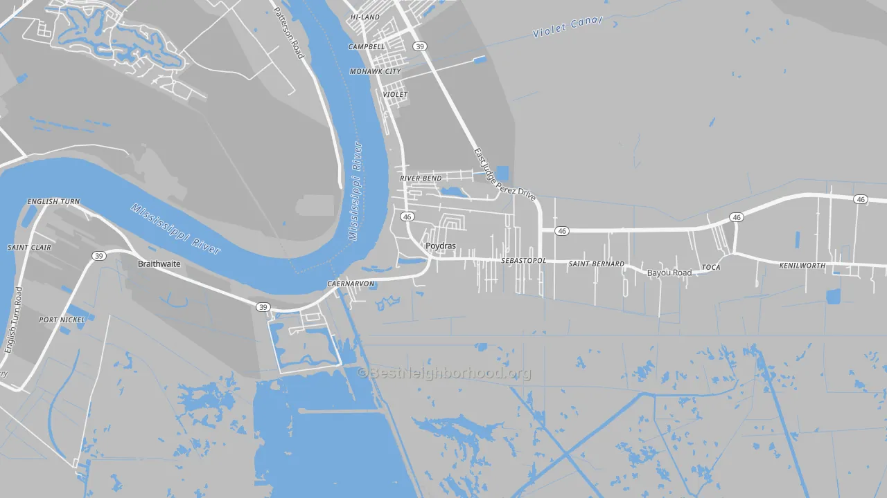 Transit Grade map of Poydras, LA