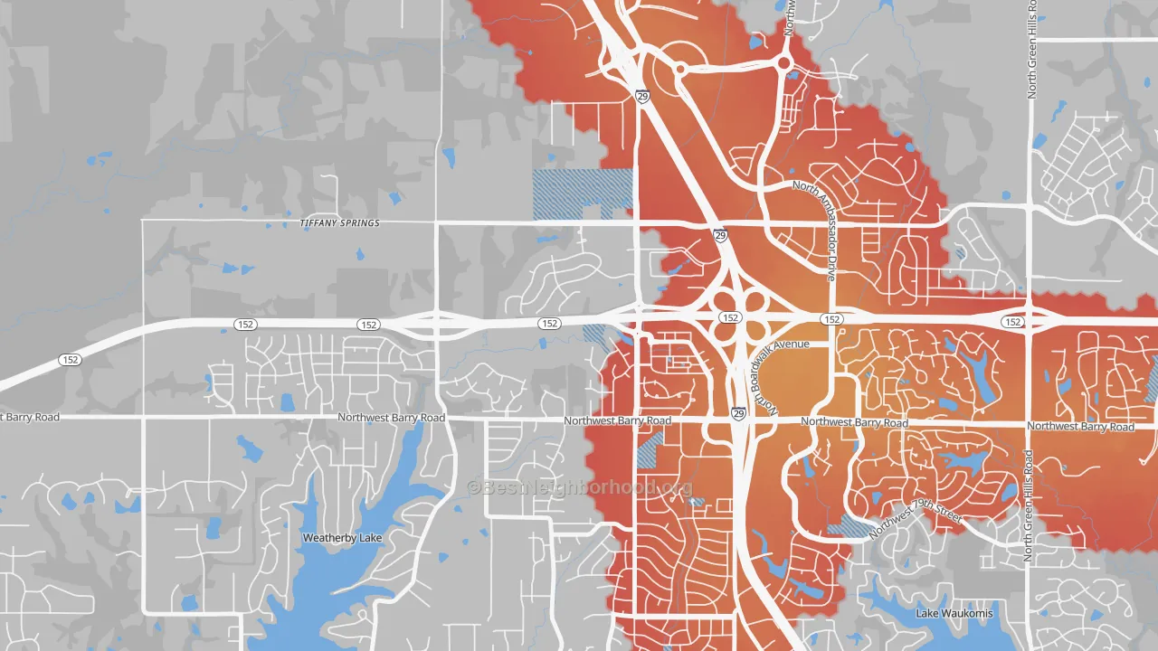 Transit Grade map of Prairie Point-Wildberry, Kansas City, MO