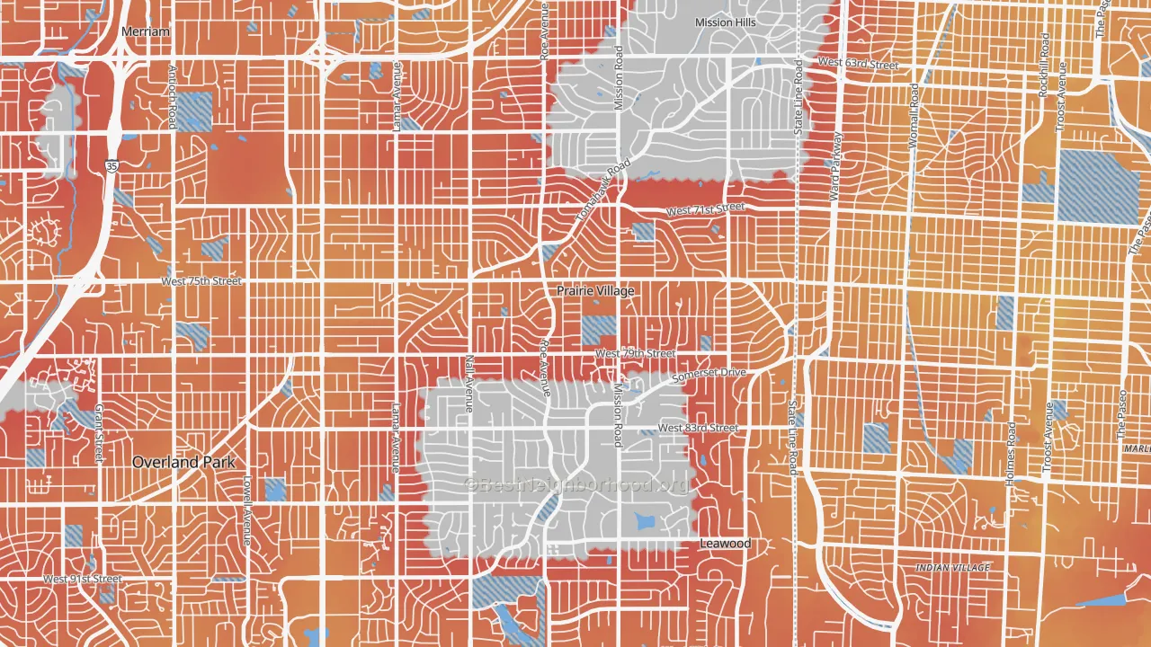 Transit Grade map of Prairie Village, KS