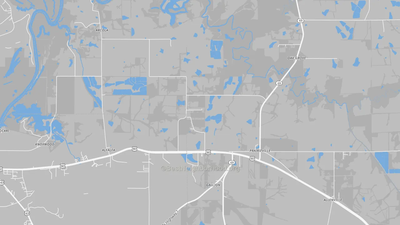 Transit Grade map of Prairieville, AL