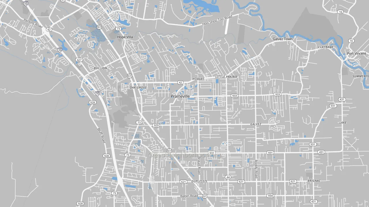 Transit Grade map of Prairieville, LA