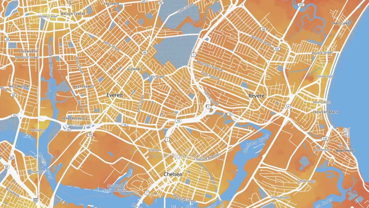 Transit Grade map of Prattville, Chelsea, MA