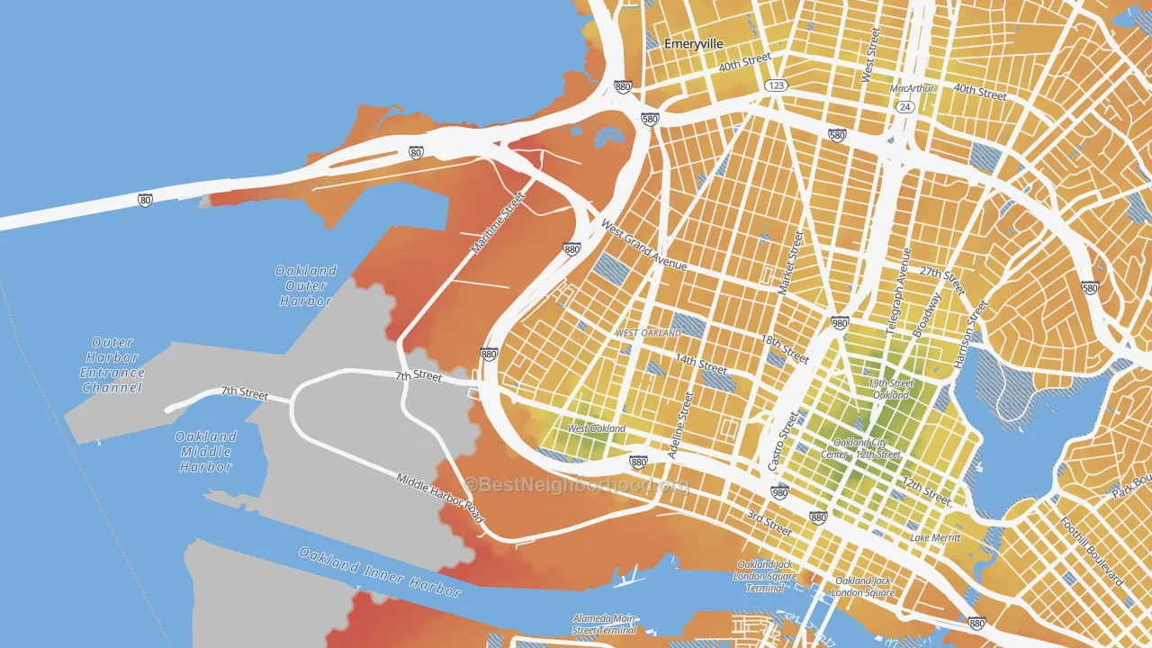 Transit Grade map of Prescott, Oakland, CA
